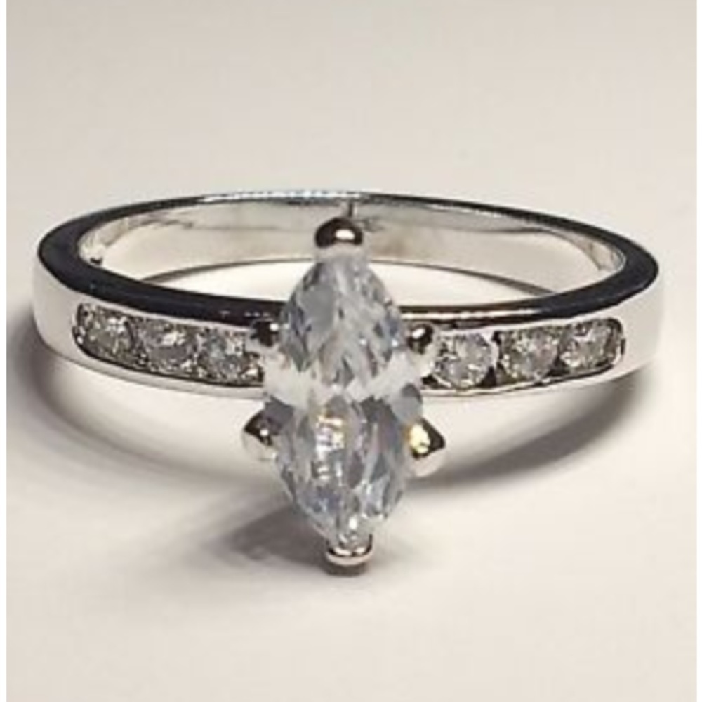 Silver Rhodium Plated Marquis Cut Engagement Ring Size 10 Cubic Zirconia